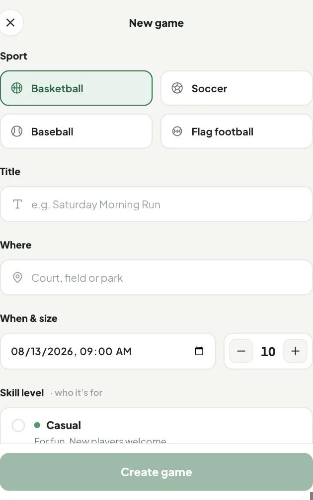 Pick Up app — creating a game